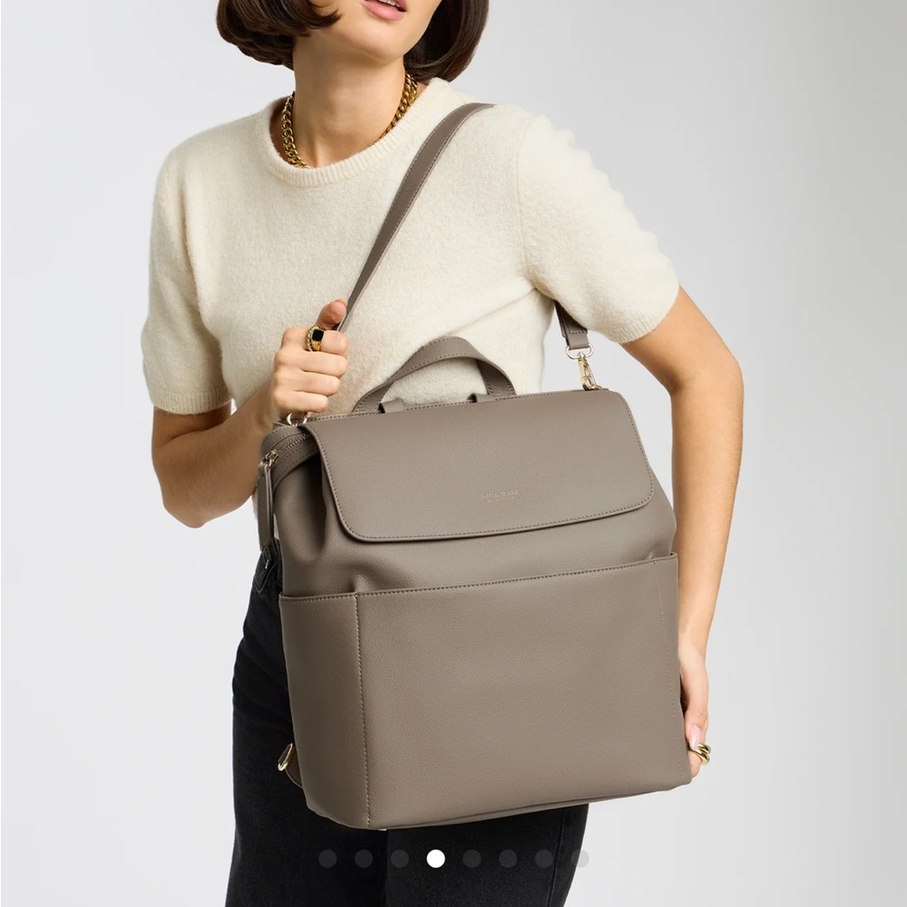 Mina Baie Kinney Diaper Bag Backpack Weekender in Sand Vegan Leather - Picture 3 of 15